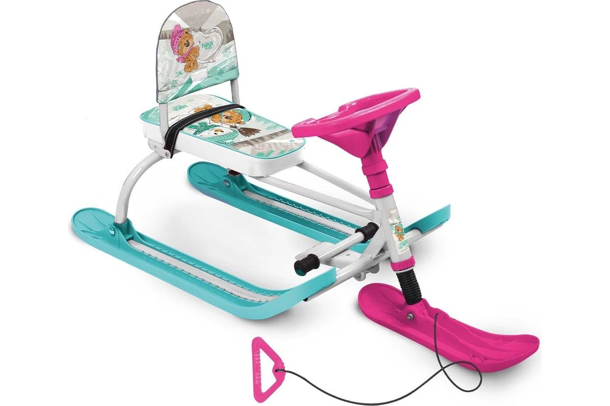 Снегокат детский Twiny 1+ со спинкой, с забавными медвежатами