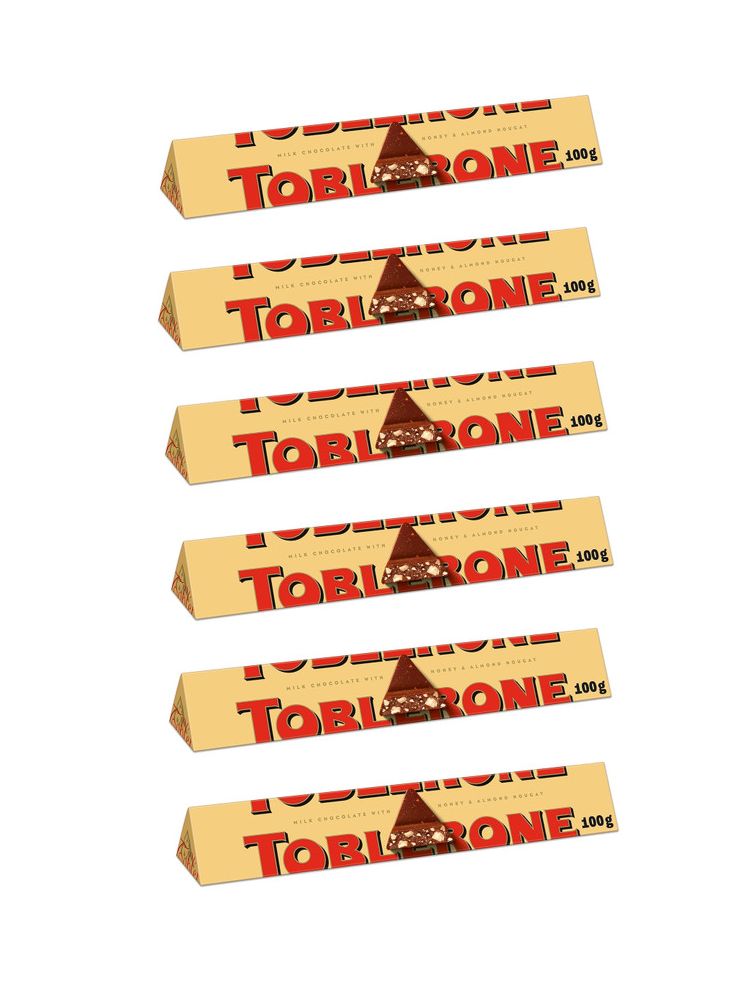 Toblerone Шоколад молочный с медово-миндальной нугой, 100 гр, 6 шт