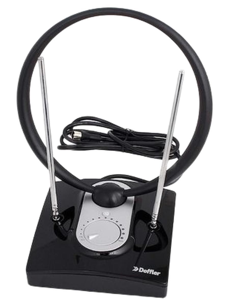 Антенна телевизионная комнатная DOFFLER ATV-102D, цифровая DVB-T2, UHF (ДМВ), DVB-T, активная, усиление ТВ сигнала 30 дБ, кабель 1,5 м, регулировка мощности усиления