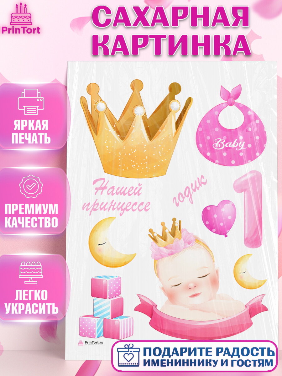 Сахарная картинка для торта Девочке. Украшения для торта девочке на День Рождения. Декор для выпечки PrinTort