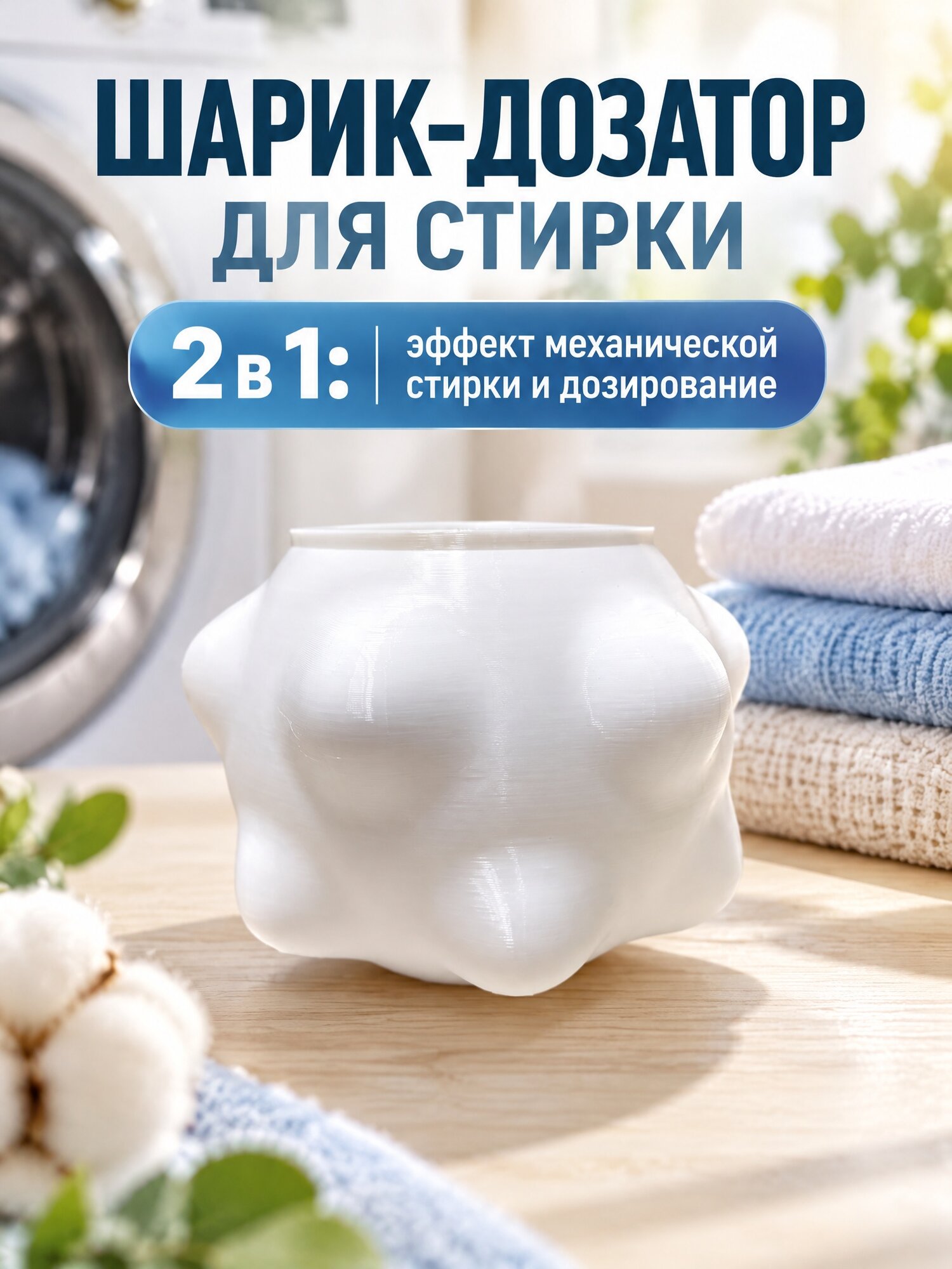 Шарик-дозатор для стирки 2 в 1, для геля и порошка, многоразовый