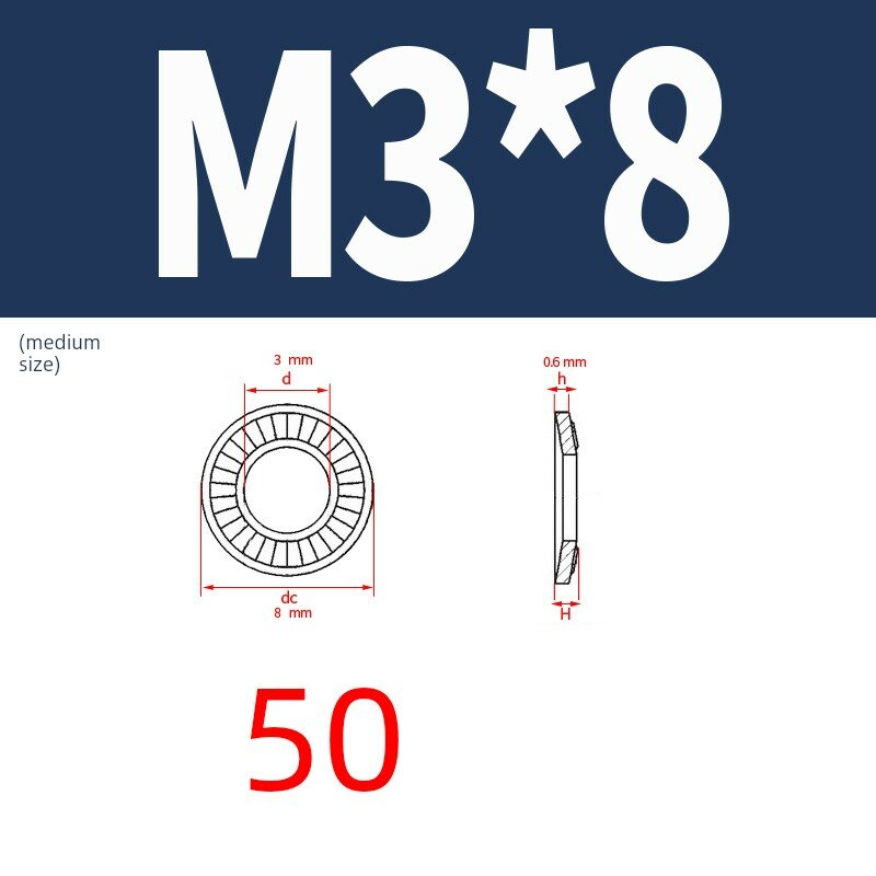 Нержавеющая стальная шайба 304 для болта M3, наружный диаметр 8 мм, 50 штук в упаковке - прочное крепежное решение