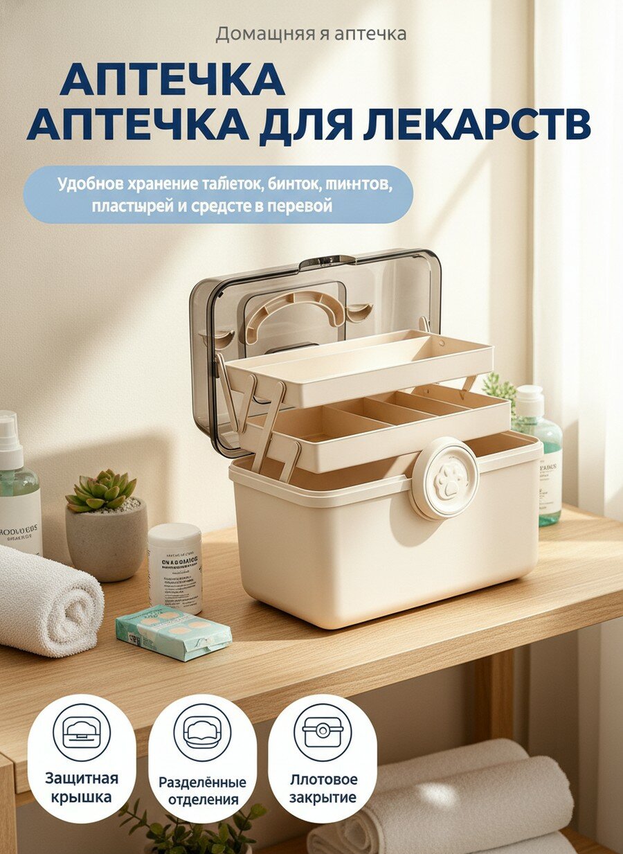 Большой пластиковый ящик для хранения лекарств в домашних условиях.