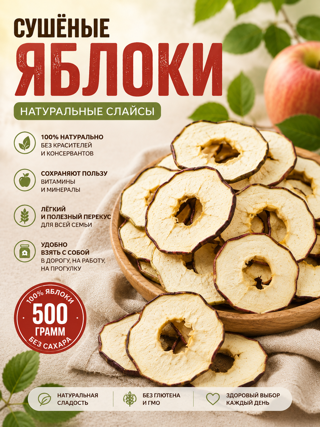 Яблоко сушеное слайсами чипсы
