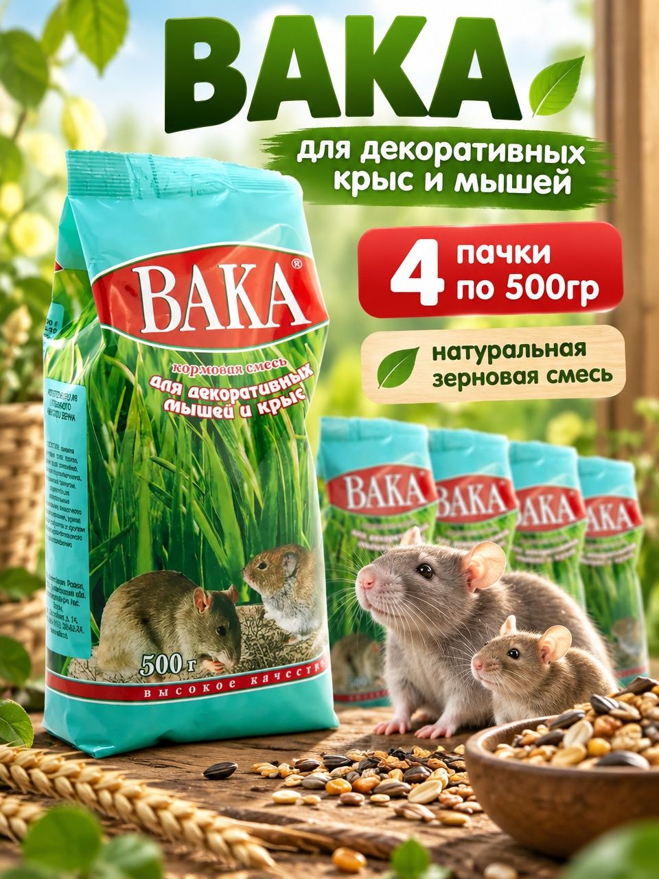 Вака "ВК" корм для декоративных мышей и крыс 500гр*4шт