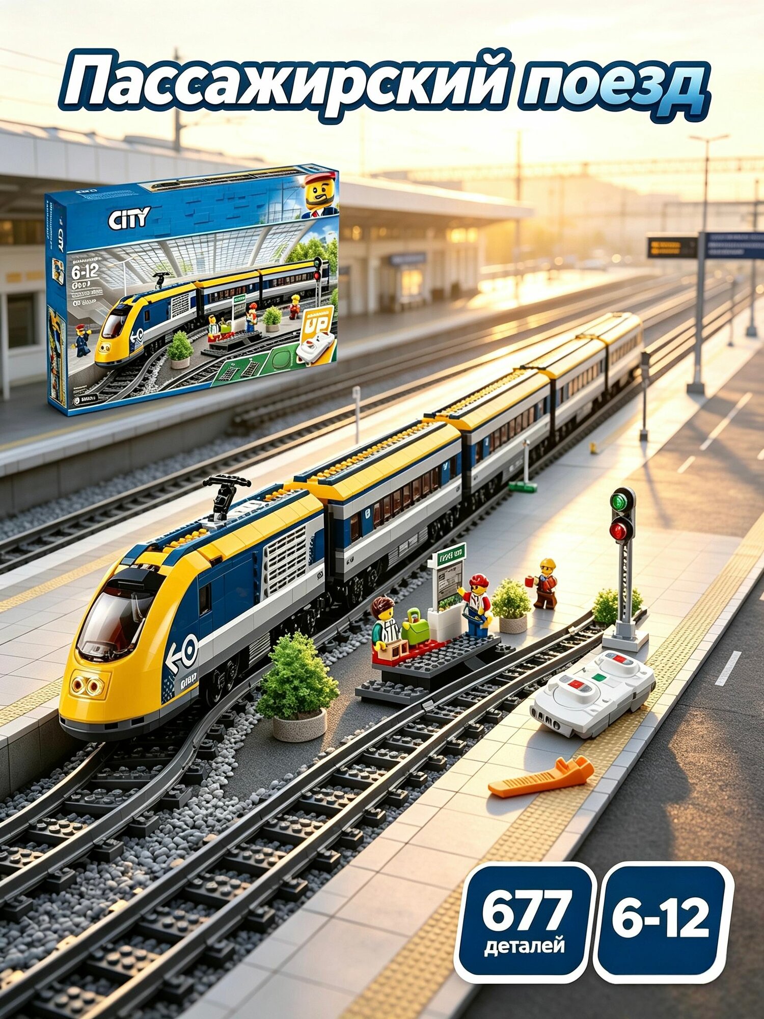 Конструктор ТПассажирский поезд, 677 деталей, совместим с Lego City 60197