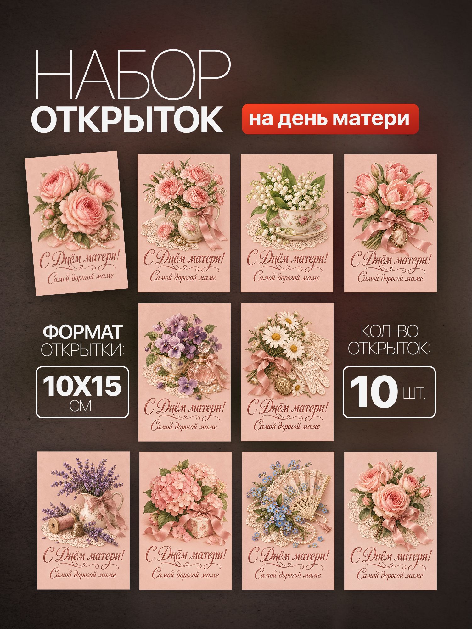 Открытки День матери, 10 шт