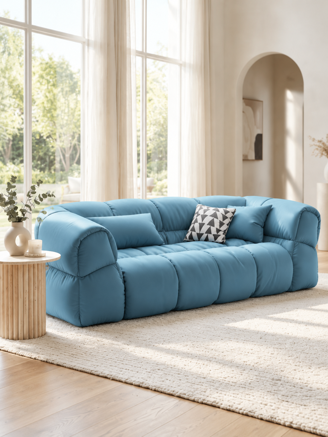 Диван Шелби Galaxy Light Blue FM 239x105x72 см, голубой Экокожа, нераскладной Дом мебели для вас