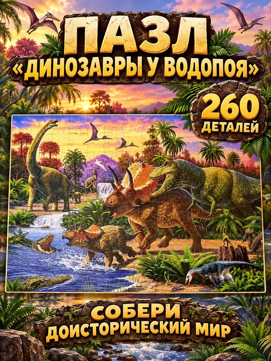 Пазл «Динозавры на водопое», 260 деталей, для всех возрастов