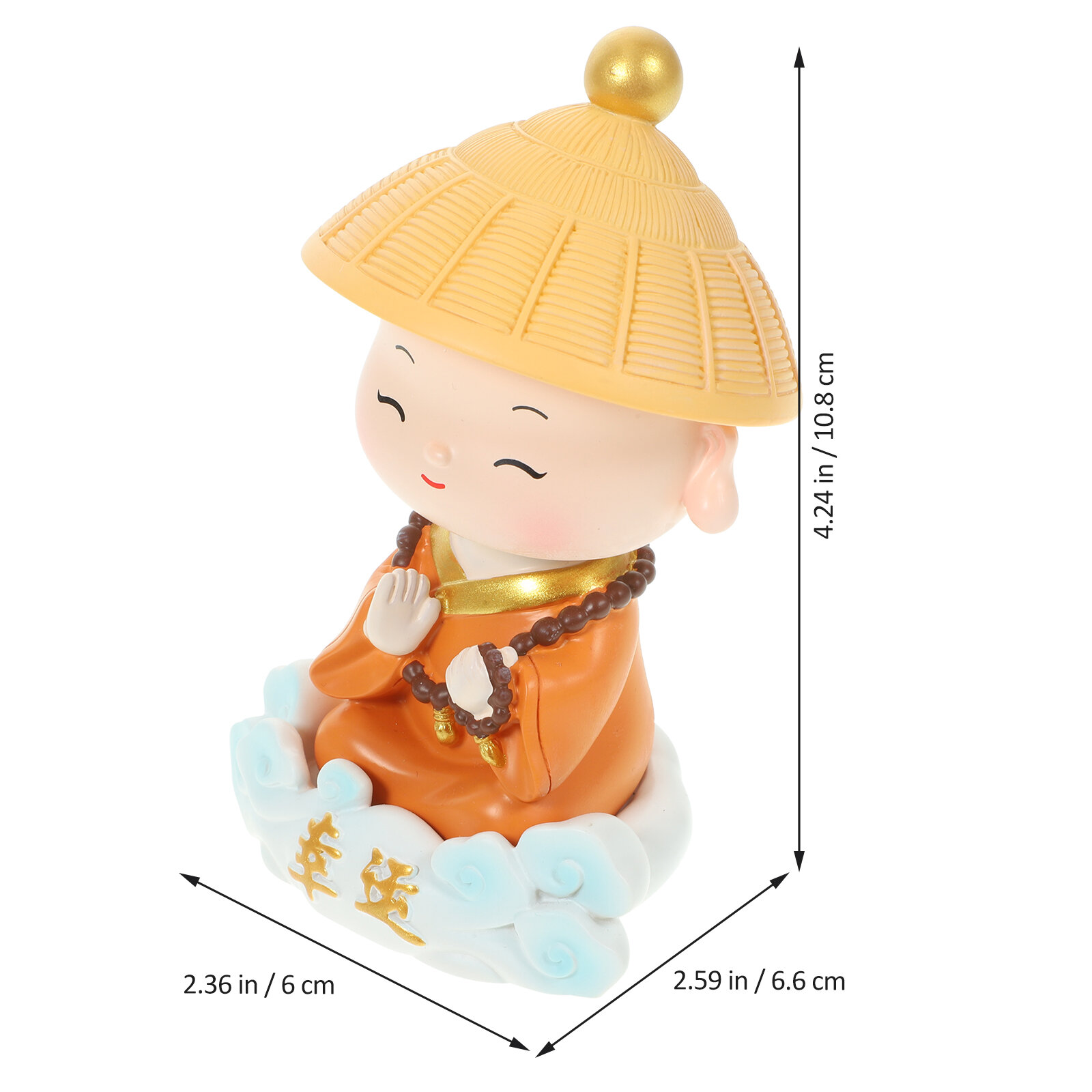 Resin Little Monk Sculpture For Car Dashboard Decoration 6X6.6X10.8Cm