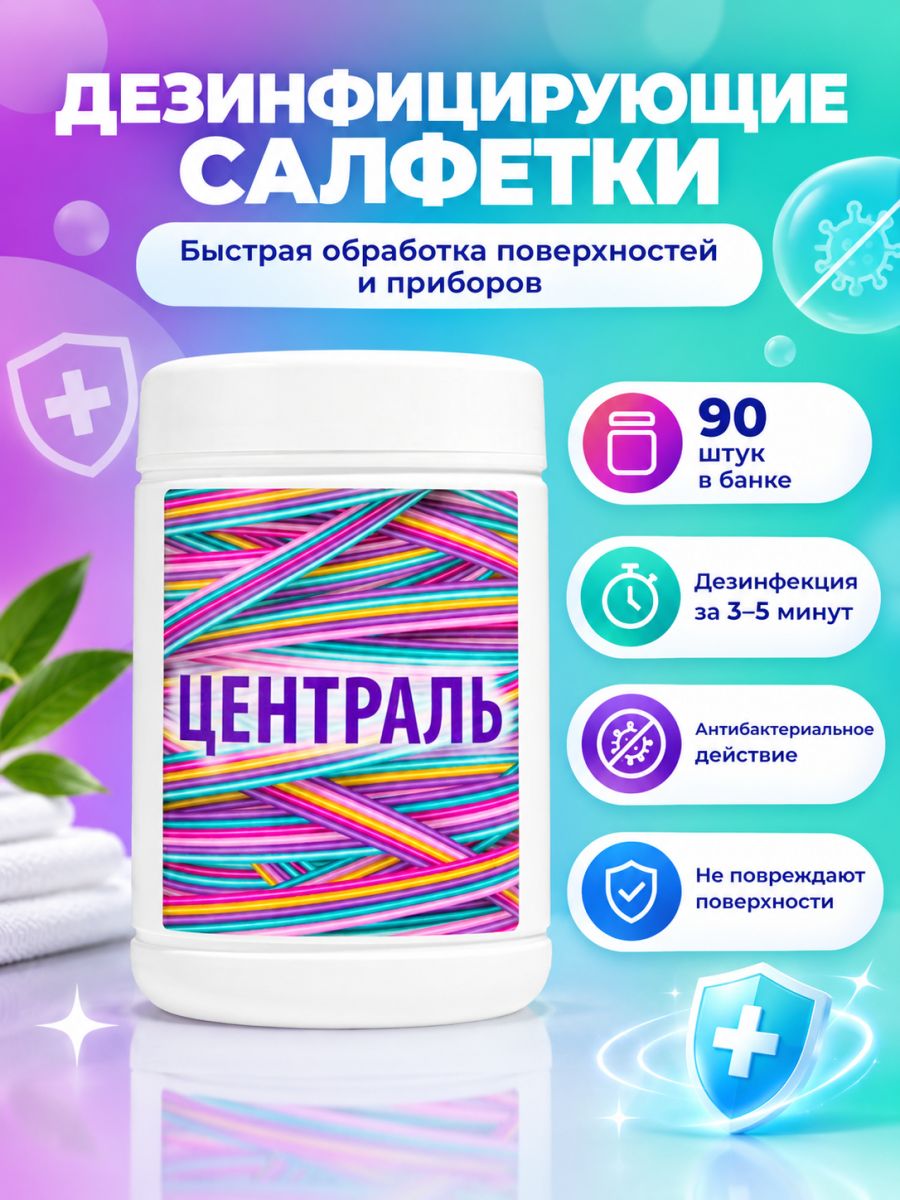 Салфетки дезинфицирующие влажные Централь Бозон антибактериальные одноразовые чистящие салфетки для уборки поверхностей и приборов спир