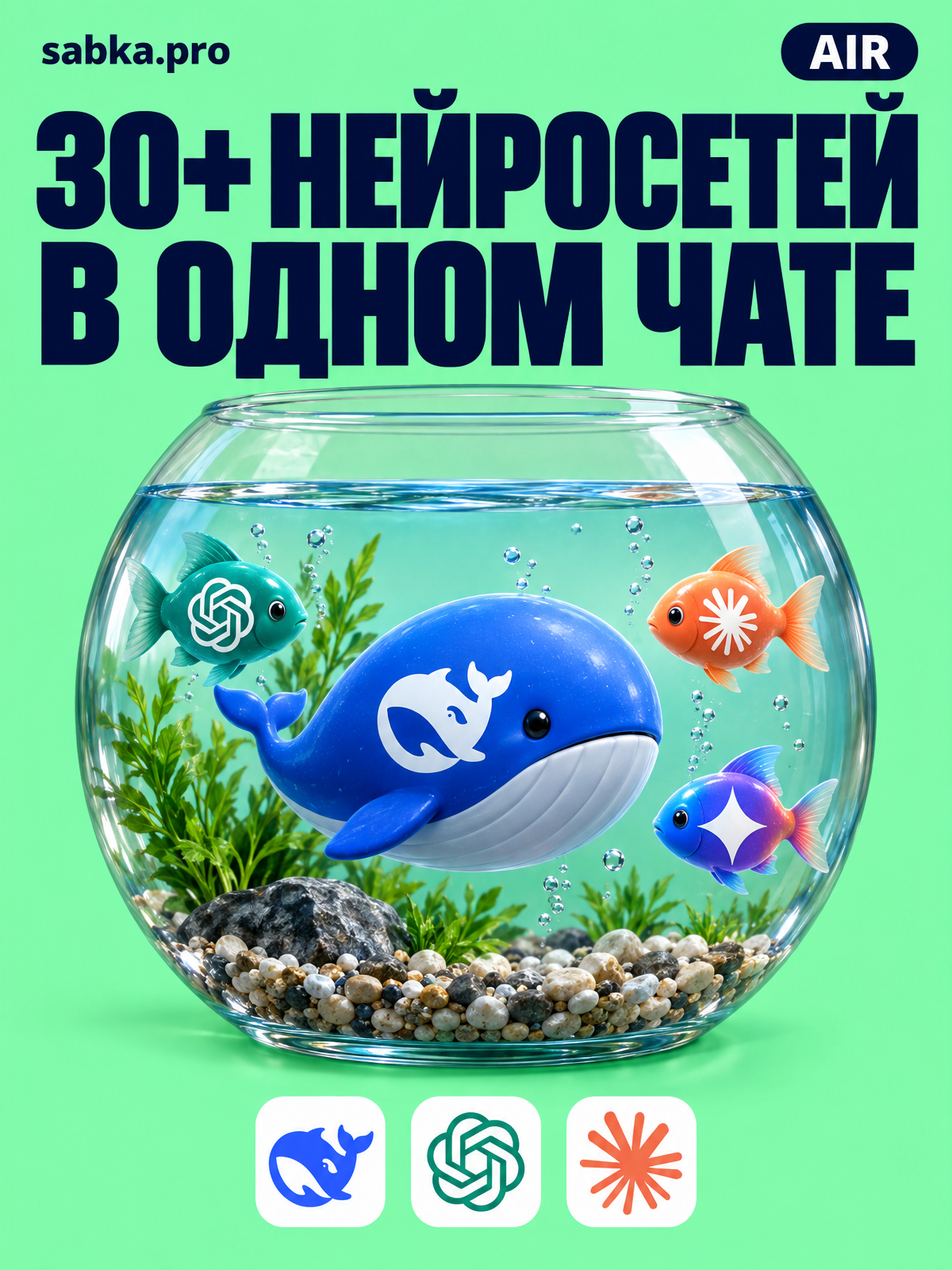 Claude, Grok и ChatGPT в одном чате на русском — 30+ нейросетей, Сабка Air, 1 месяц