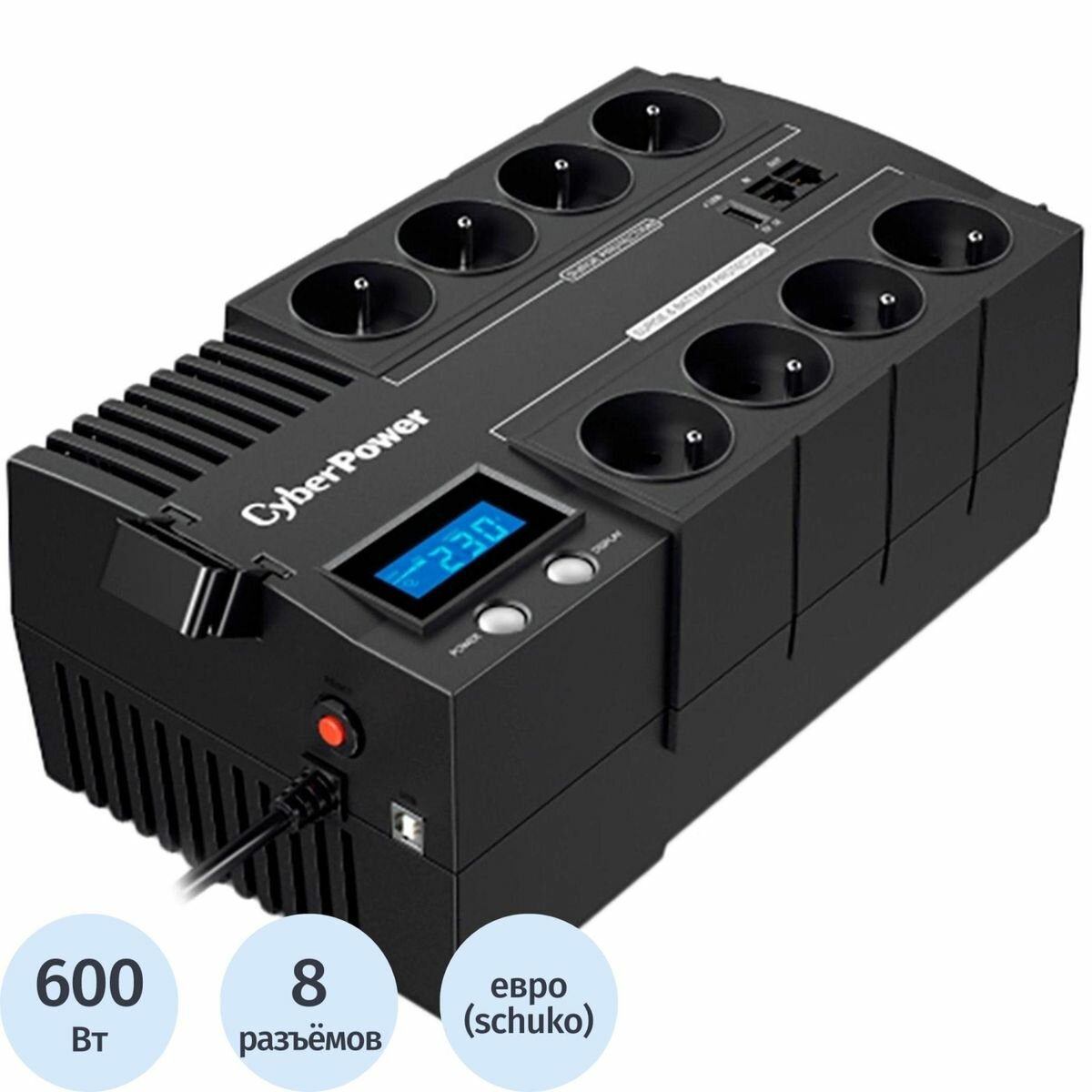 Источник бесперебойного питания CyberPower Line-Interactive BR1000ELCD 1000VA/600W USB (4+4 EURO) (1669872)