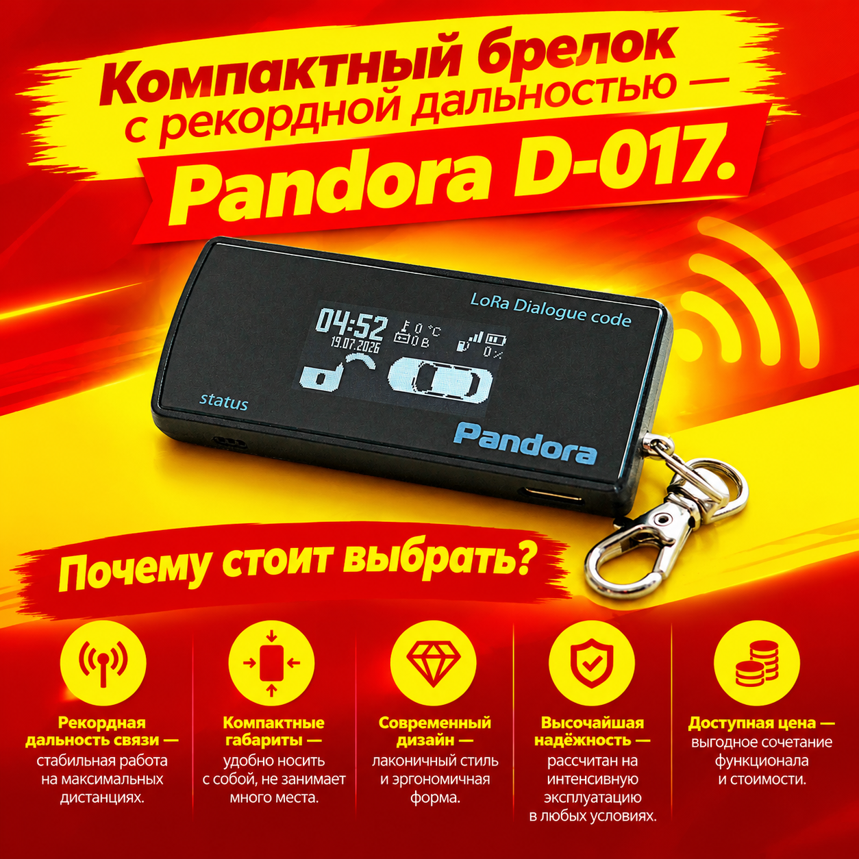 Брелок, Pandora, D017, дальнобойный, LoRa, аккумулятор, Type-C