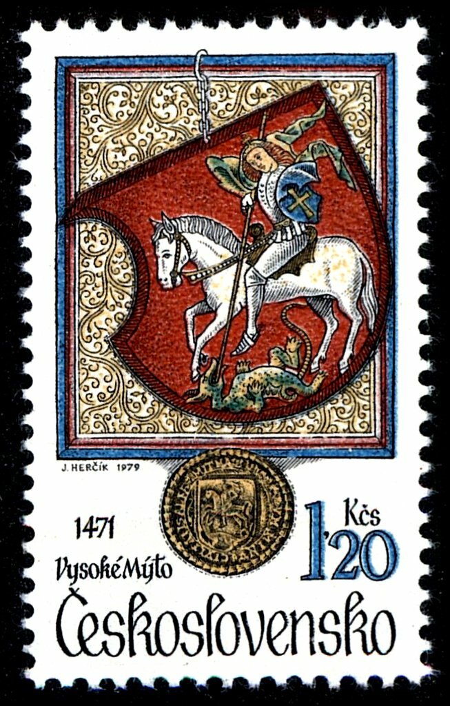 (1979-025) Марка Чехословакия "Всадник на коне" Гербы с изображениями животных III