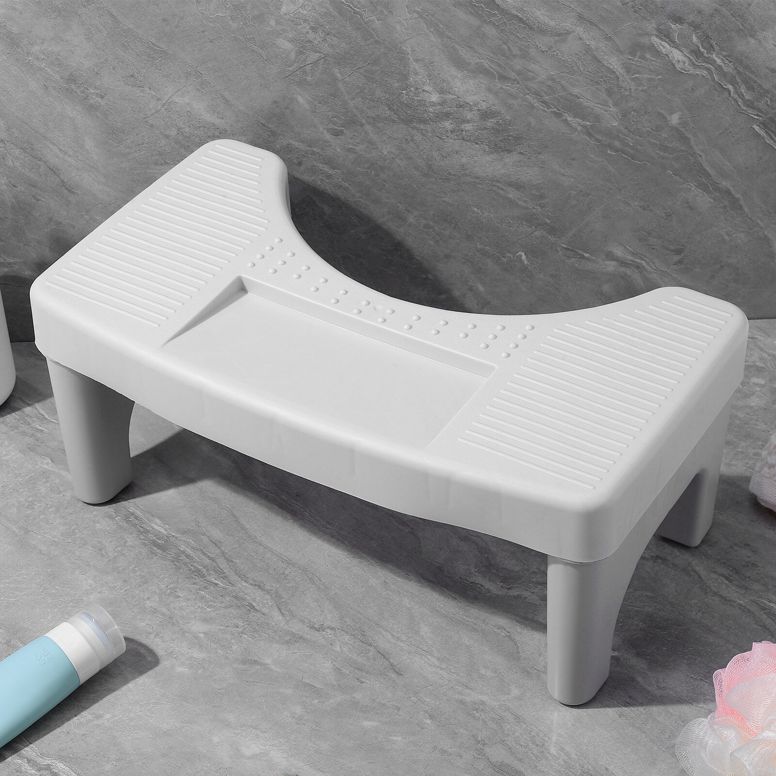 Plastic Stool Multi-functional Design With Non-slip Pad For Bathroom 39.60X20.60X16.80Cm