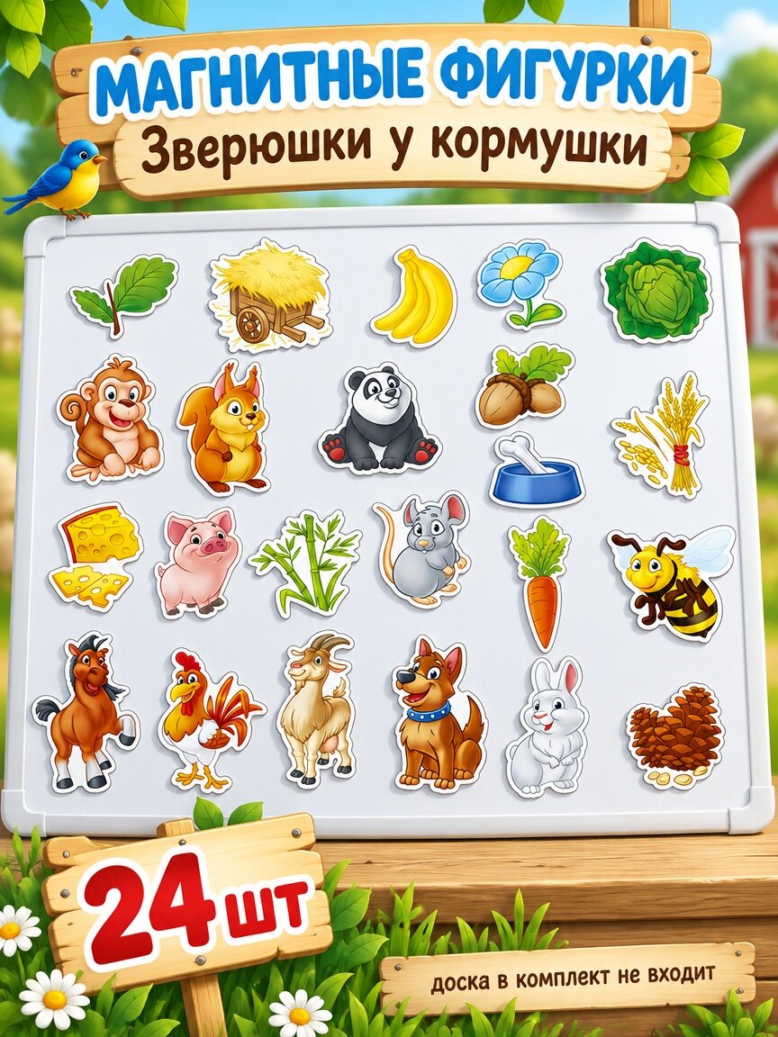 Рыжий кот Игра на магнитах "Зверюшки у кормушки"
