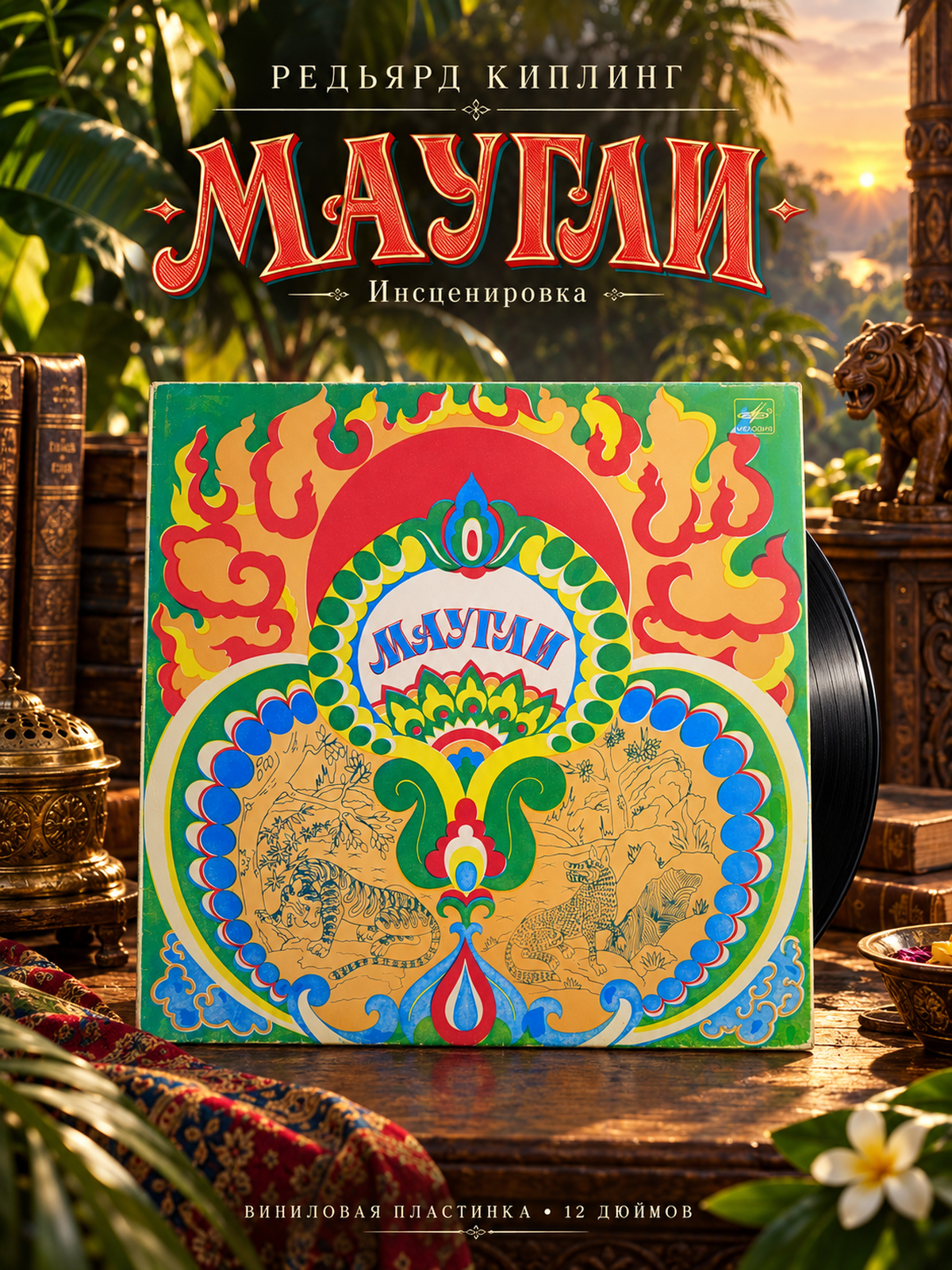 LP Маугли - Р. Киплинг. инсценировка сказка для детей. Виниловая пластинка 12 дюймов. Мелодия СССР 1979 год.