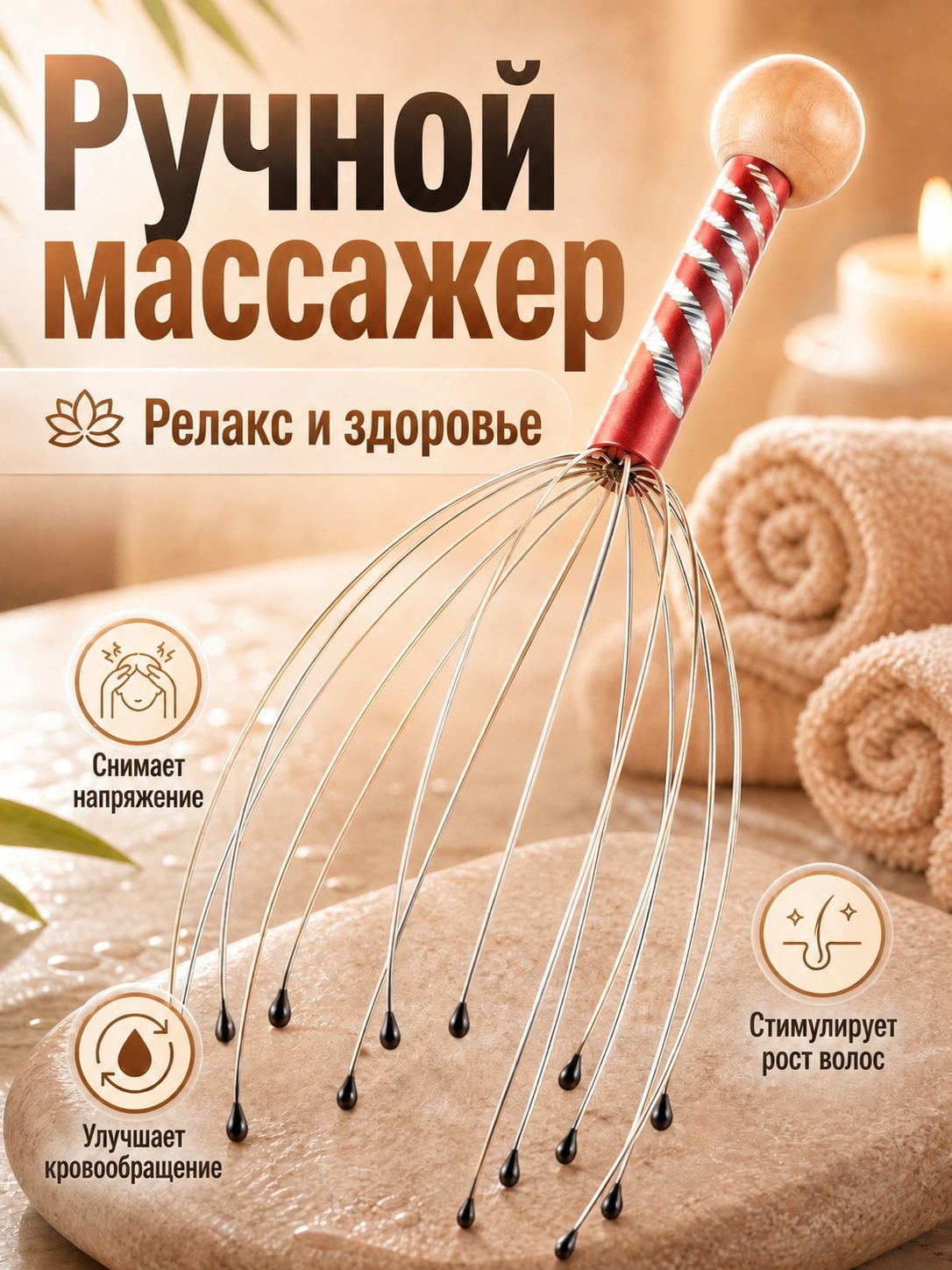 Массажер для головы Мурашка / Капиллярный ручной массажер чесалка для головы/ Пальчики Шиатсу антистресс