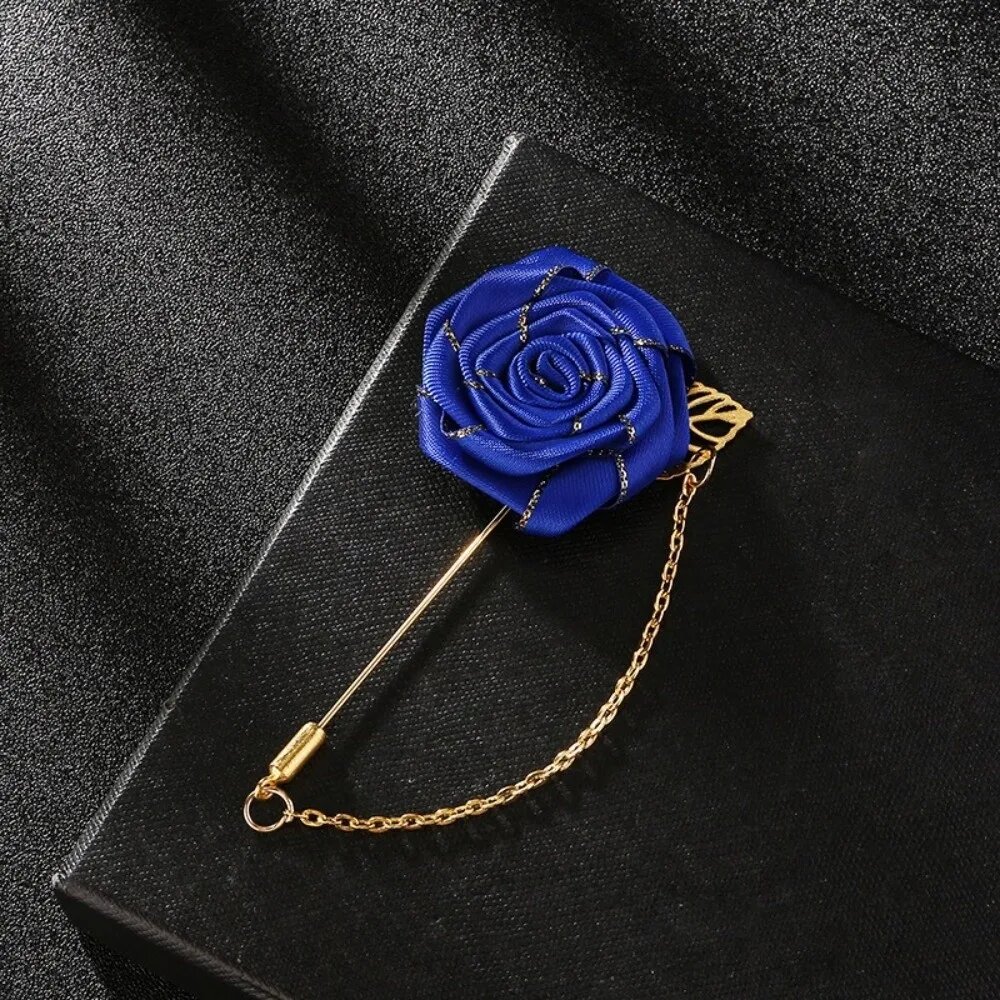 Свадебные бутоньерки-розы из ткани Синий, Dark Blue