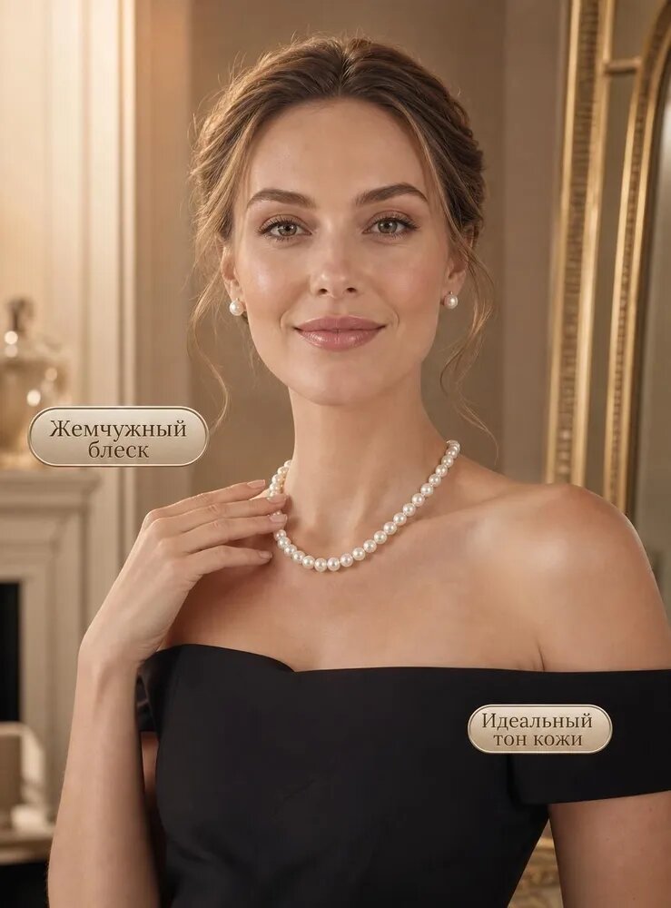 Бусы, жемчуг культивированный, жемчужно-белый — фото 1