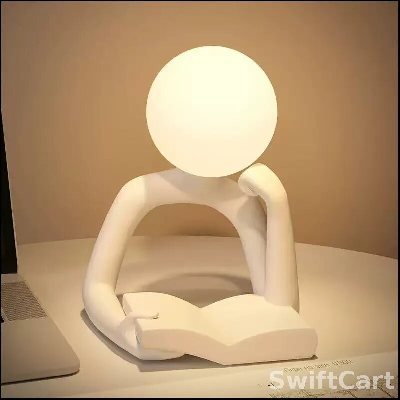 Настольный светильник Абстрактная фигура с книгой, белый матовый, LED, USB
