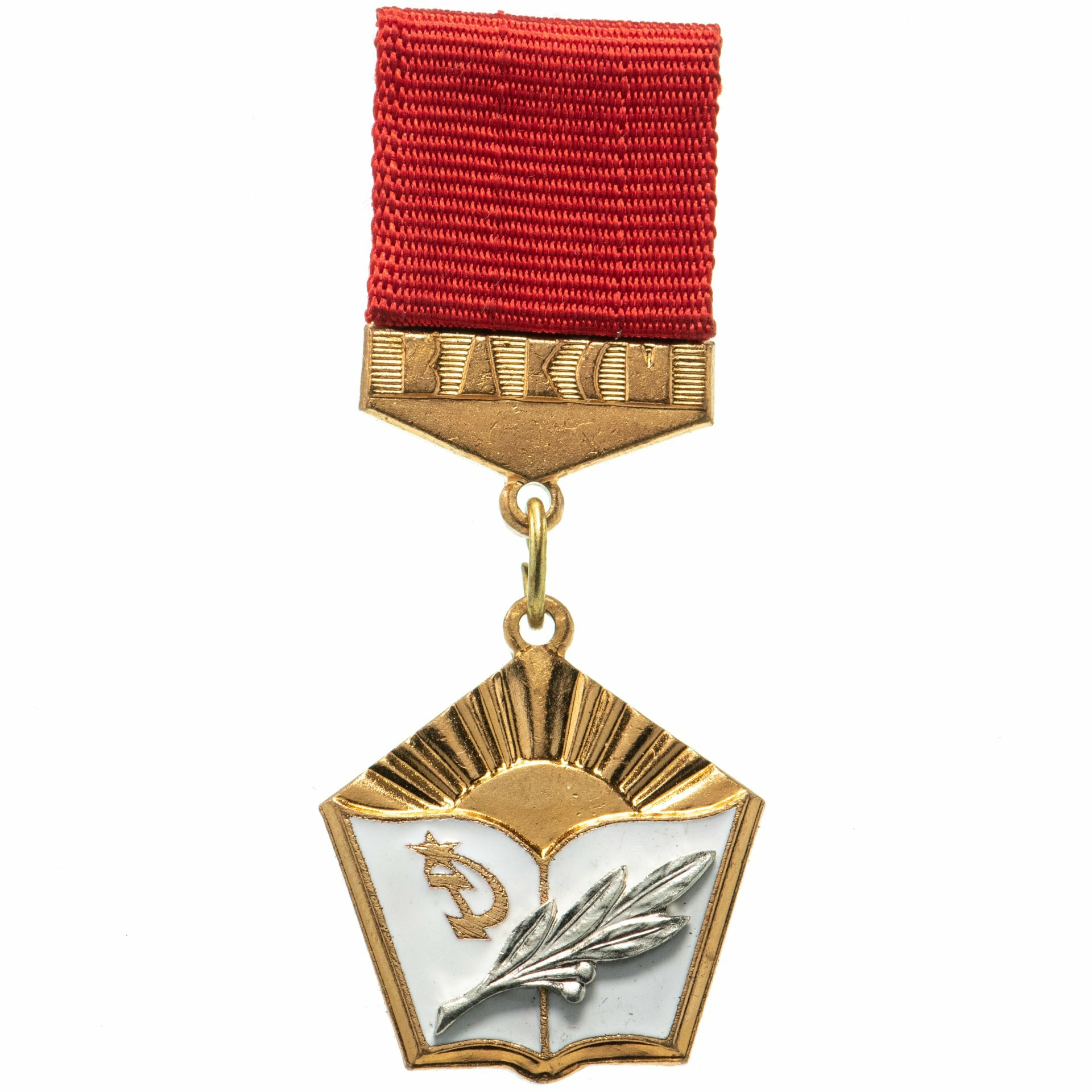 Знак нагрудный ЦК влксм "Лучшему учителю-комсомольцу", латунь, эмаль, булавка СССР, ММД, 1970-1980 гг