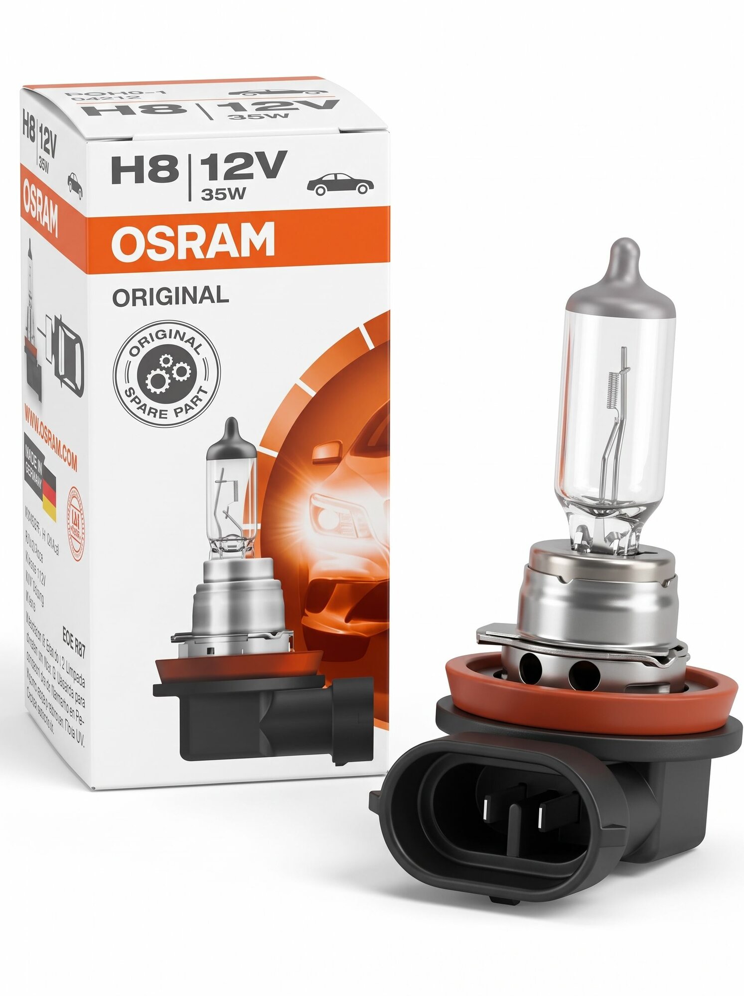 Галогенная лампа Osram H8 (35W 12V) Original Line 64212 ближний свет и противотуманные фары, цоколь PGJ19-1, 1 шт.