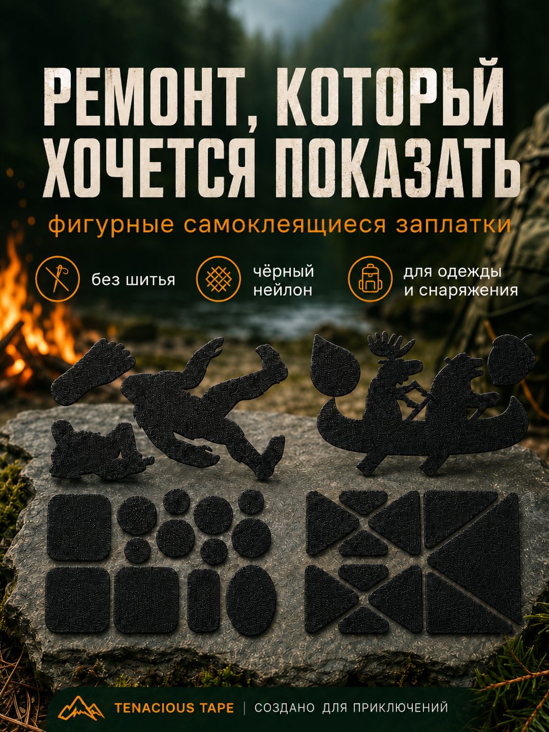 Декоративные заплатки для одежды и снаряжения Gear Aid Tenacious Tape Gear Patches Outdoors, снежный человек, лось и медведь