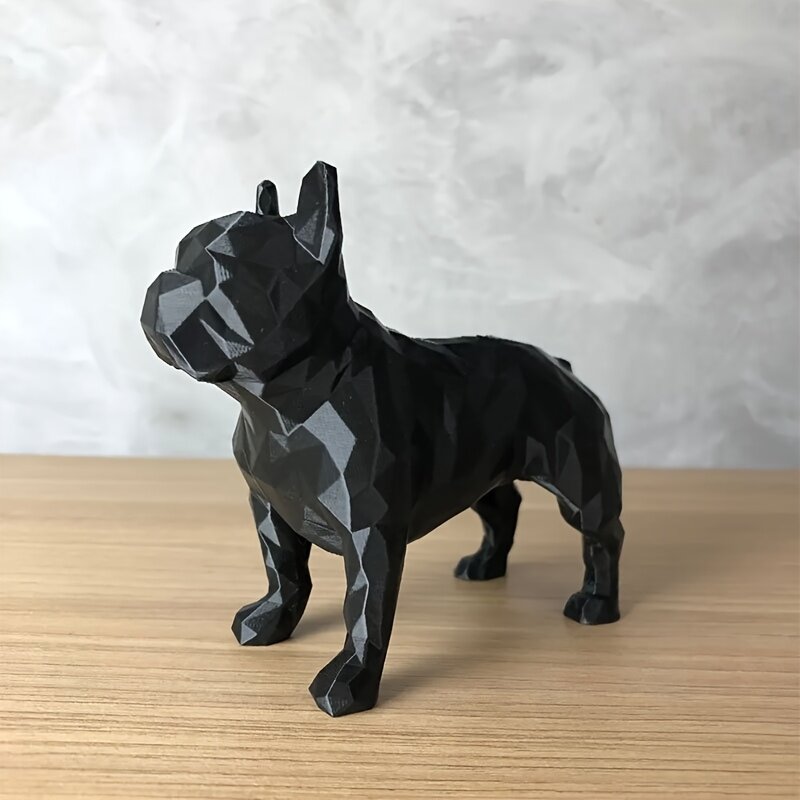 Фигурка французского бульдога, 3D-печать, низкополигональный стиль, текстура под плюш, черный цвет, 1 шт.