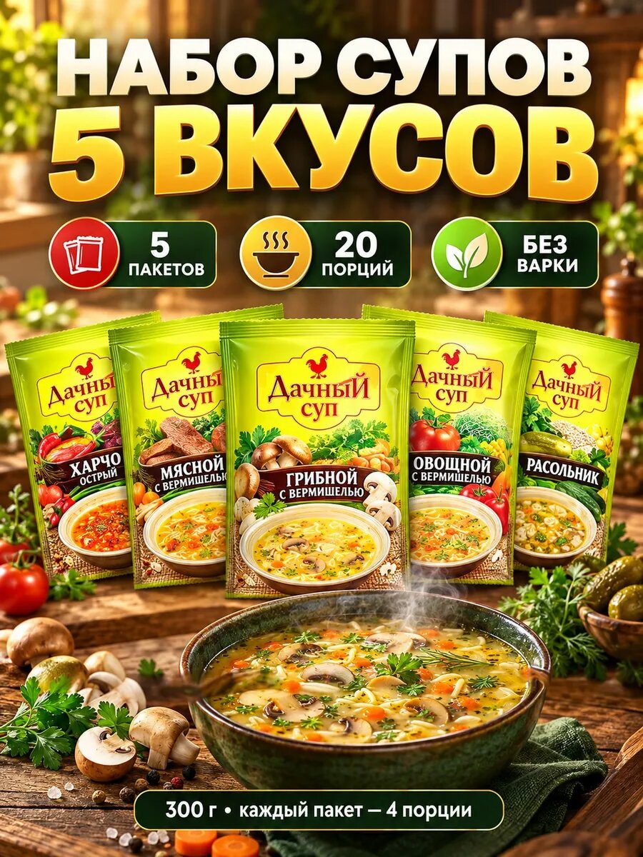 Набор супов 5 вкусов быстрого приготовления 300г — супы быстрого приготовления