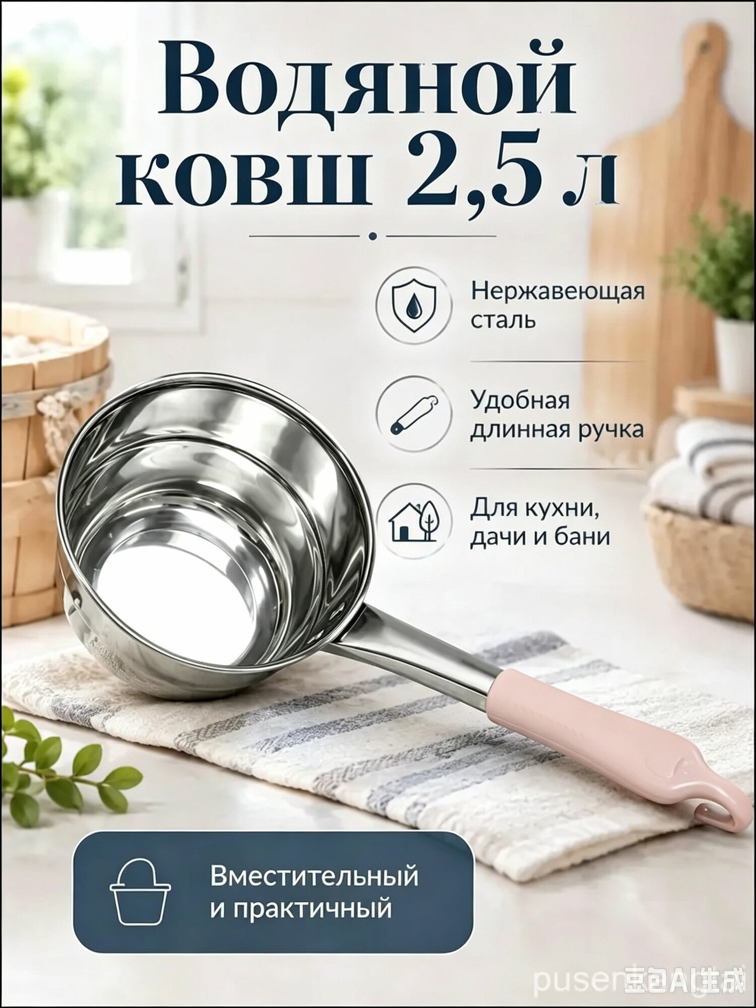 Бондарное изделие для бани Ковш для бани, 2.3 л