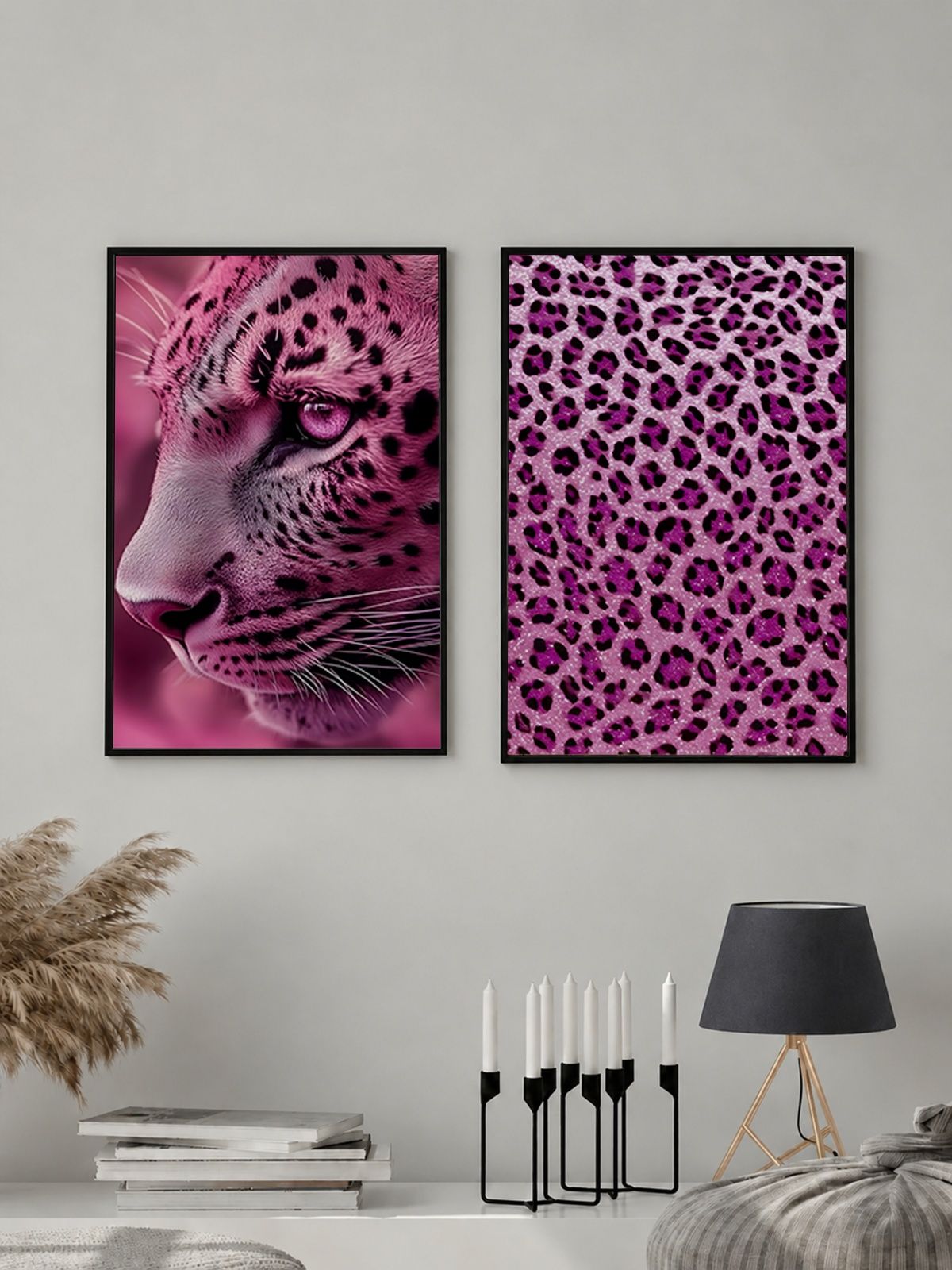 Набор Постеров / Плакатов Интерьерные Розовая Эстетика Леопард (Pink Leopard) 2 Листа А3