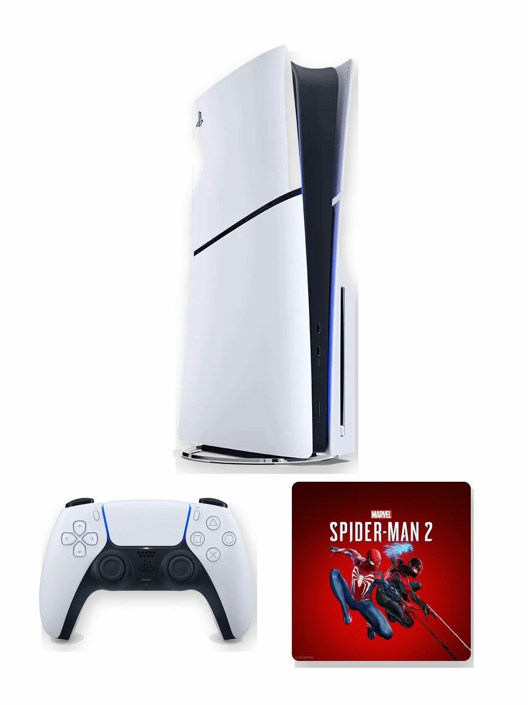 Игровая приставка Sony PlayStation 5 Slim 1 ТБ с дисководом, белая, европейская версия + игра Marvel's Spider-Man 2