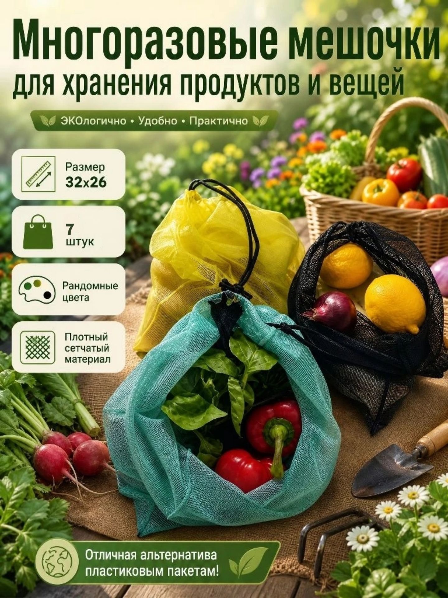 Экомешочки 32x26 см разноцветный