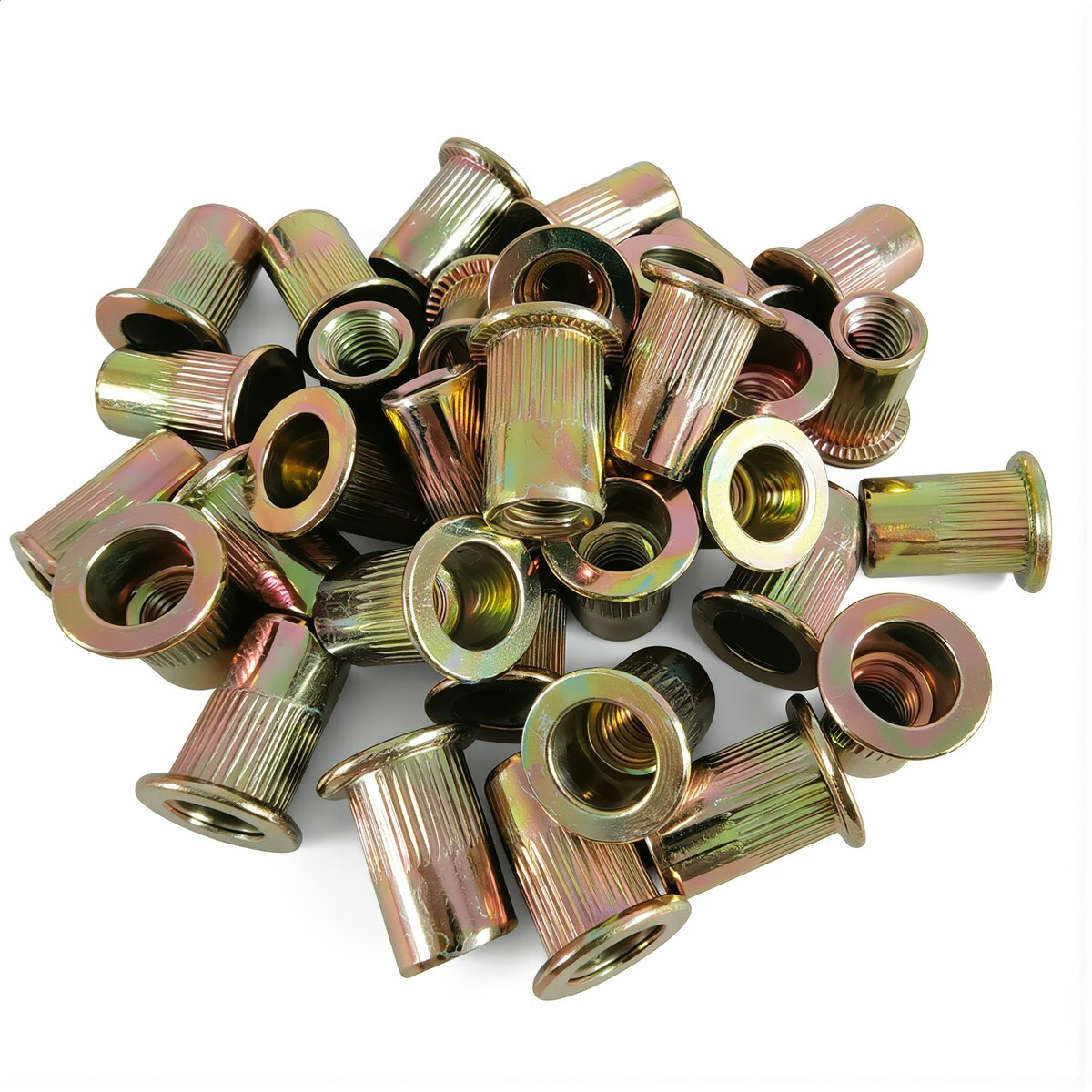 Заклепочная гайка углеродистая сталь, цветное цинковое покрытие, предотвращающая заедание при закручивании болта, фиксация без сварки М4