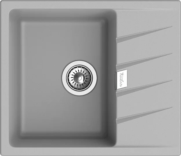 Мойка кухонная Rivelato Raum RM-58 grigio metallizzato кварцевая, 58x50, прямоугольная, мойка для кухни, с крылом, серая, матовая