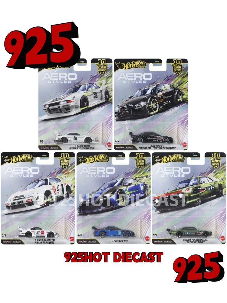 Машинка 925HOT WHEEL 2026U FPY86 Car Culture серия Автокультура Aero Styles Nissan Skyline GTR Audi A4 Lexus Custom 70 Chevy Nova 2026U 5 шт. в комплекте