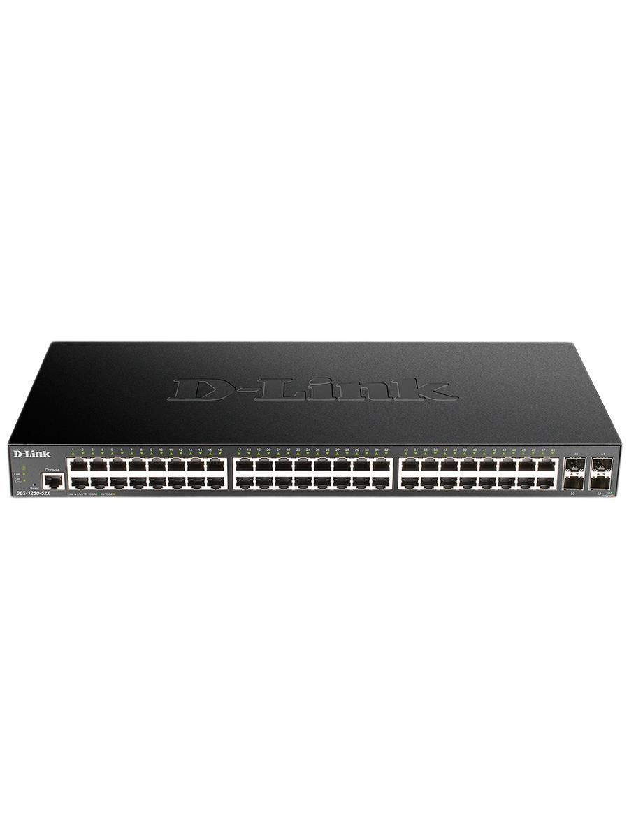 Коммутатор D-Link DGS-1250-52X/A1A, RJ45, SFP+, 52 порта, 176 Гбит/с, управляемый, черный
