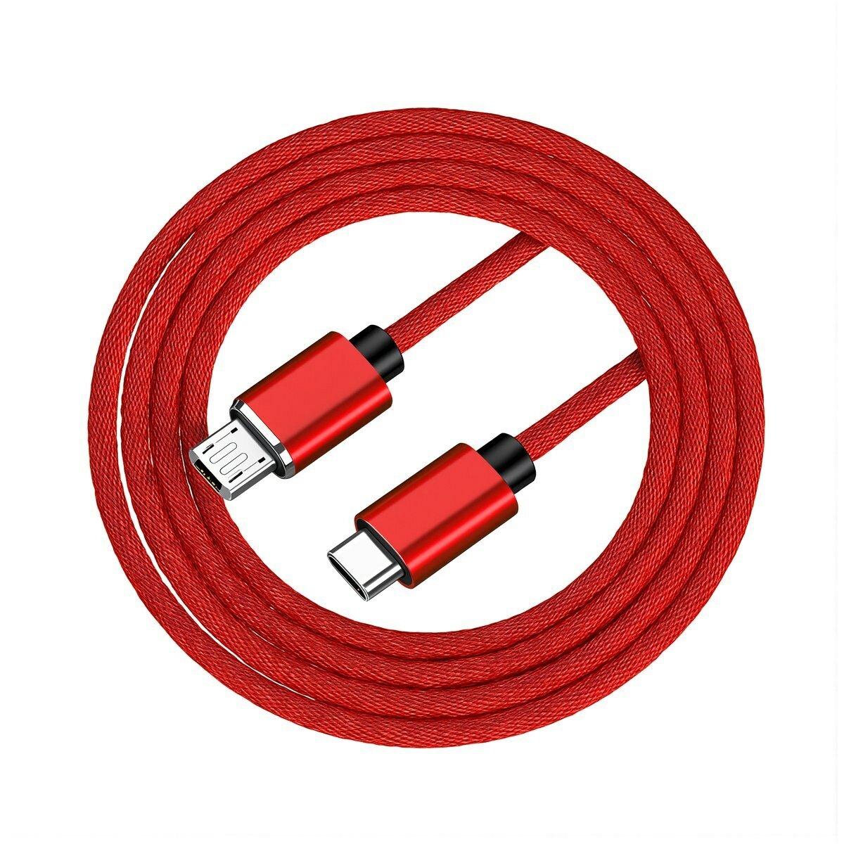 Кабель длиной 1 метр чёрный Type C на Micro USB 2.4А плетеный тканевый быстрая передача данных совместимость устройствами, Type-C на Micro USB 2.4А плетеный тканевый красный 1 метр