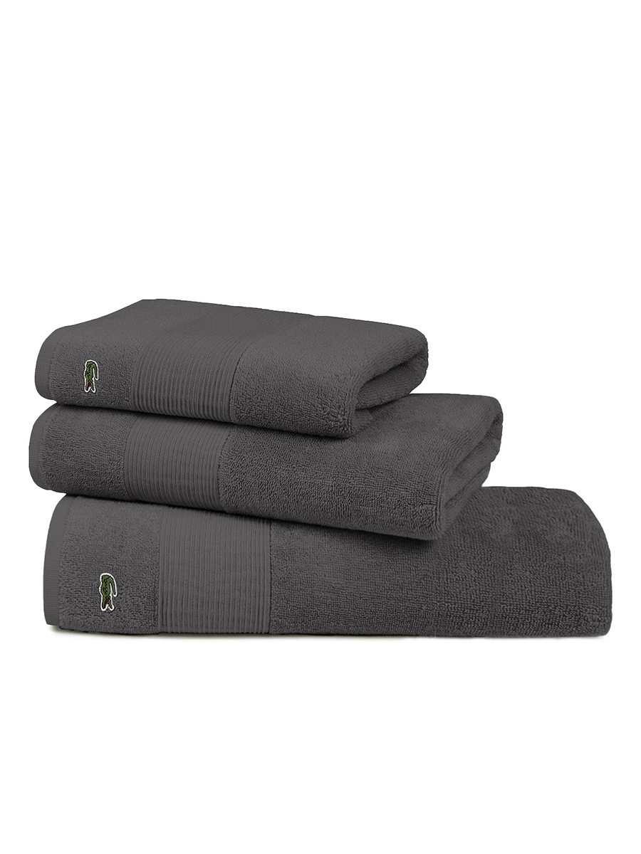 Набор из 3 полотенец Super Lacoste махровых, 600 г/м2: 1 - банное XL 100х150, 1 - для рук 50х100, 1 - для лица 40х60, 100% хлопок, Нашивка Lacoste, OEKOTEX 100, Темно серый