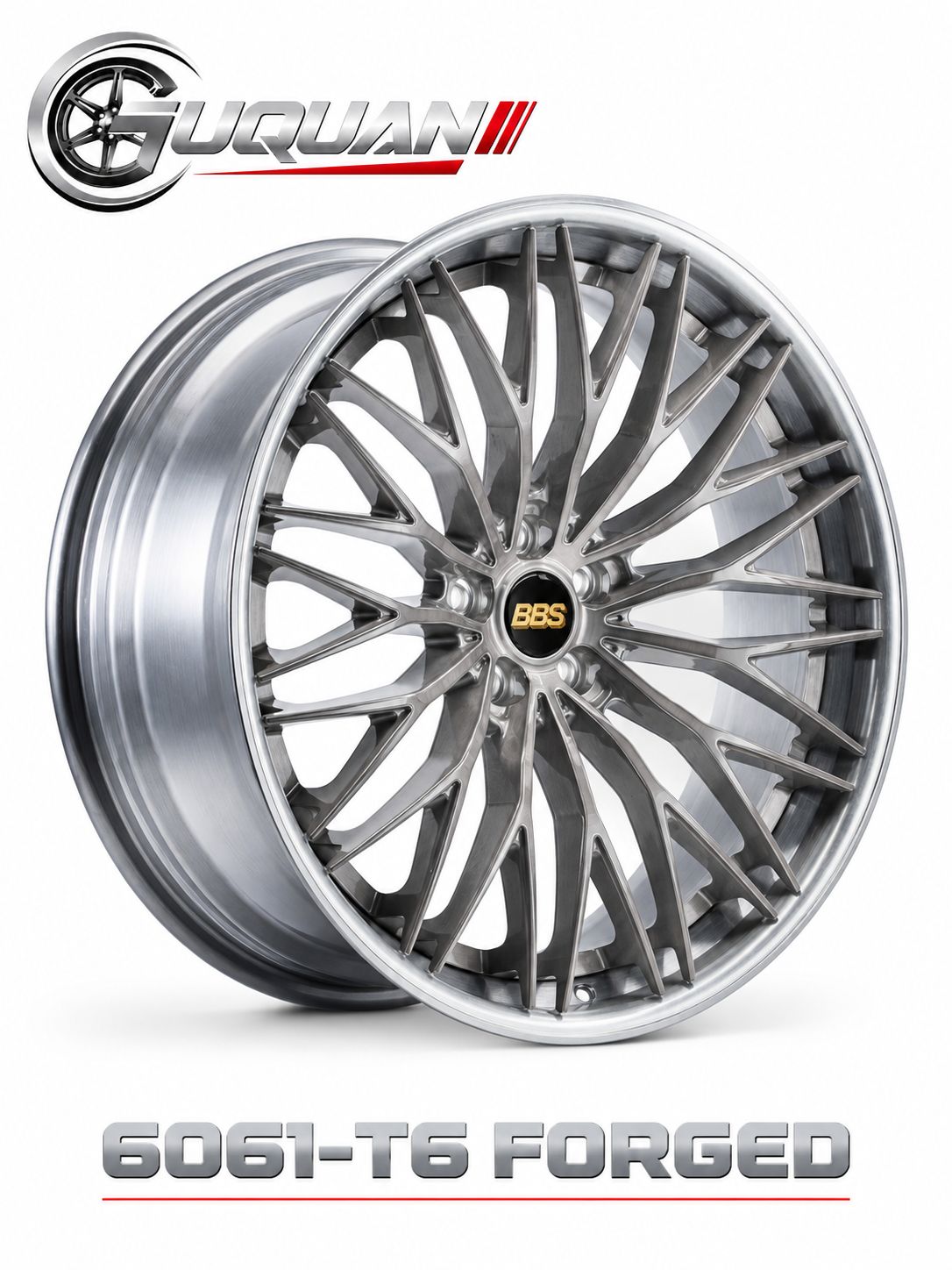 Двухсоставной кованый колесный диск BBS 9007E2290-1 R22 9J ET30 5x120, серые брашированные спицы, черный брашированный обод