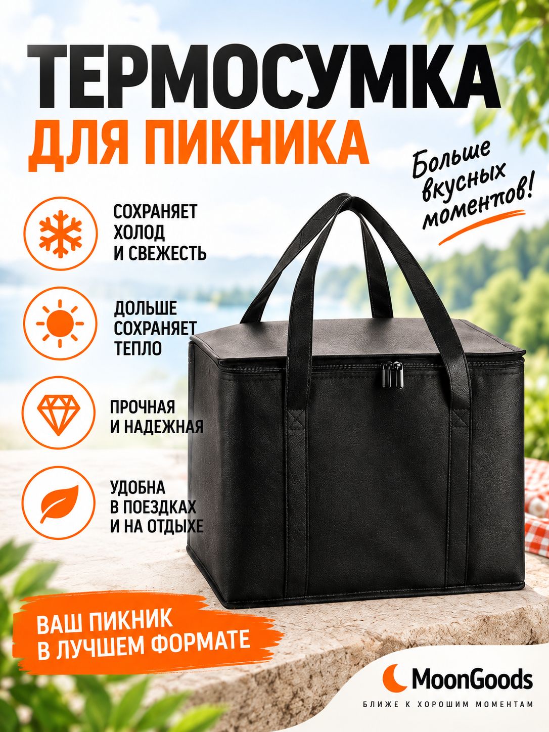 Термосумка для пикника MoonGoods 35 л изотермическая сумка для еды напитков с теплоизоляцией складная дорожная сумка холодильник