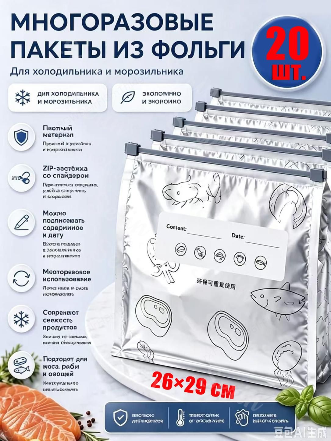 Пакет Дой-пак, 20 шт, Артикул: 5720087432, Размер мешочка: L