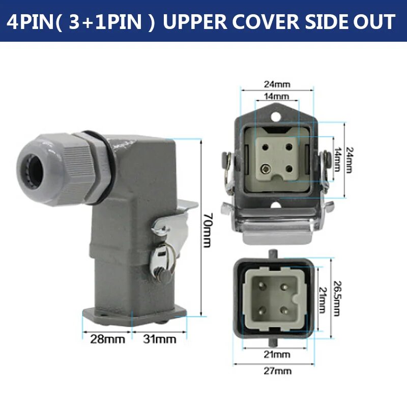 Разъем HDC-HA 4PIN (3+1) Side Out, Цвет: 4 Core