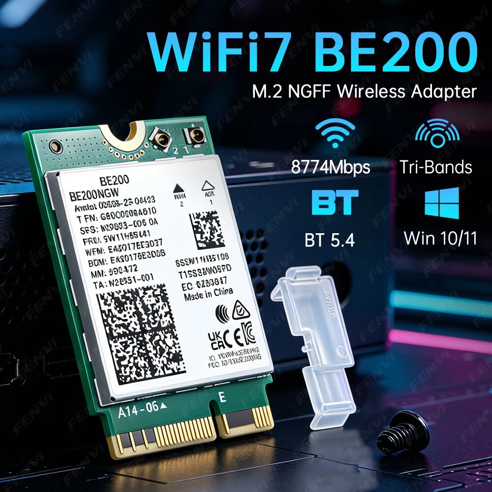 Сетевая Карта BE200NGW WiFi 7 BT5.4 802.11BE M.2 NGFF, 8774 Мбит/с, Трехдиапазонный Беспроводной LAN-адаптер 2