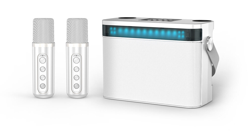 Переносная караоке система [TRS2403] iconBIT [K902W] Колонка 10Вт, 2 микрофона Bluetooth, световые эффекты, аккумулятор в колонке 3000mah и микрофонах, 22.3*9.6*15.7CM, цвет белый