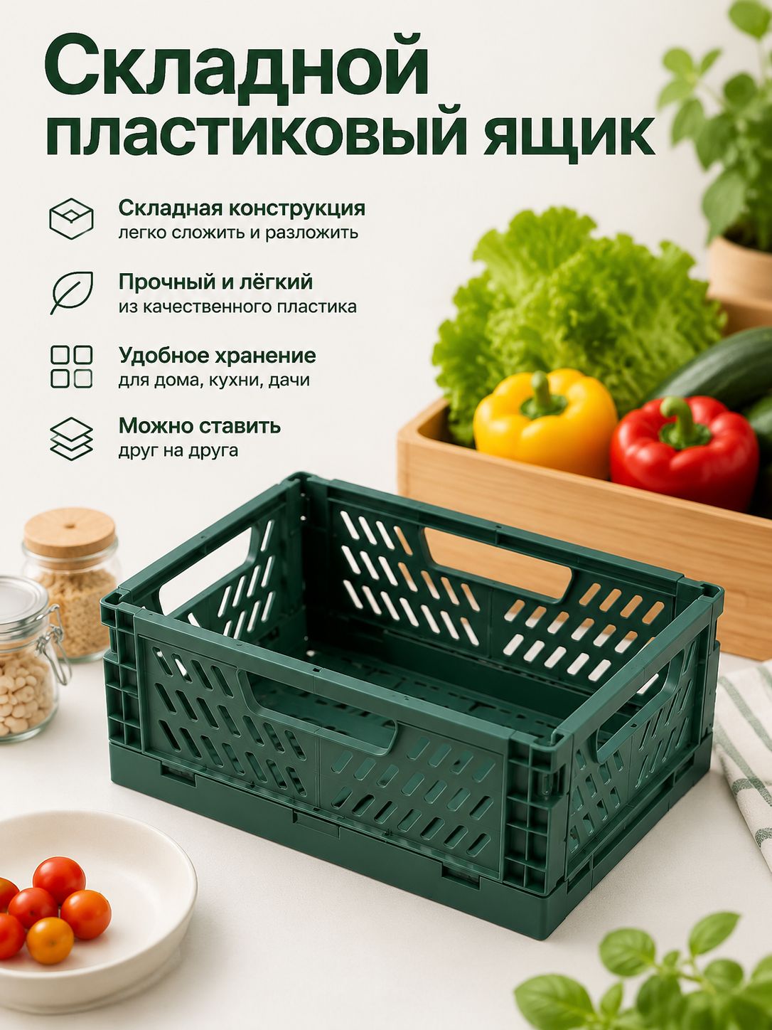 Контейнер для хранения вещей длина 30.5 см, ширина 20 см, высота 12.2 см, 1 шт, полипропилен, зеленый
