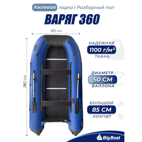 Надувная, под мотор, килевая лодка из ПВХ для рыбалки Varyag (Варяг) 360 Big Boat