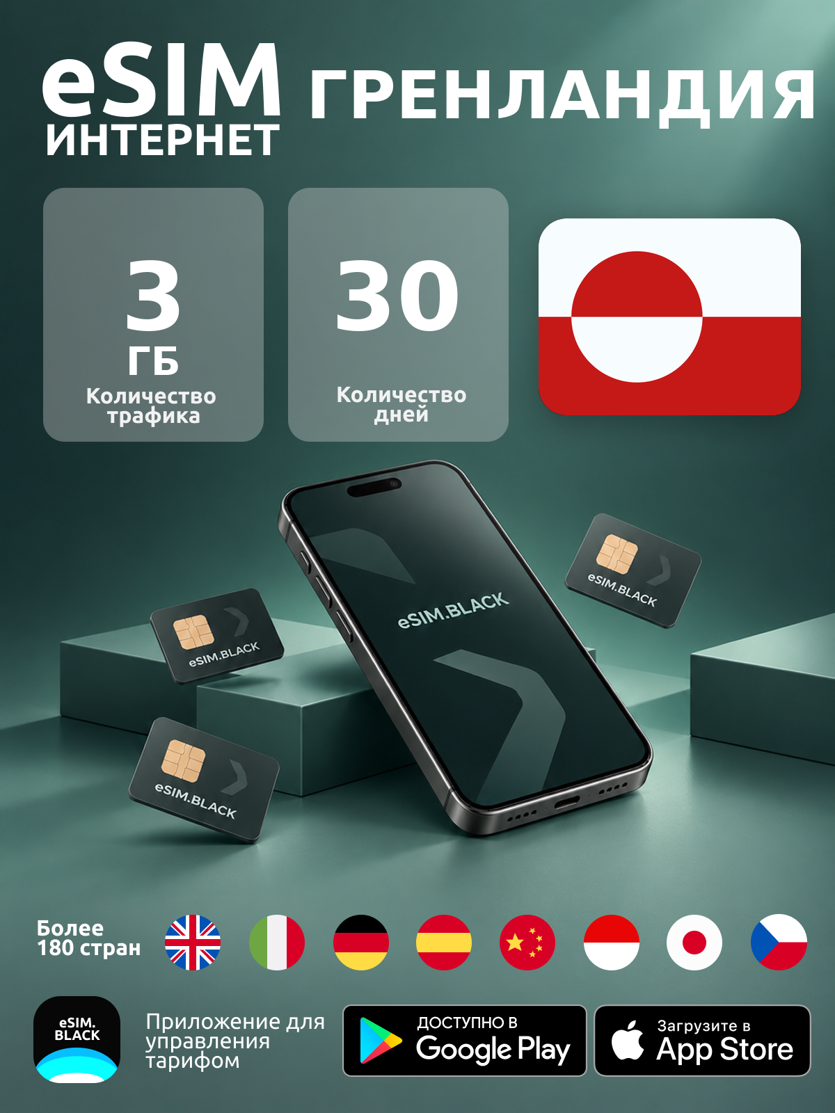 Гренландия/30 дней/3 ГБ - eSIM для мобильного интернета ( iPhone | Android ).